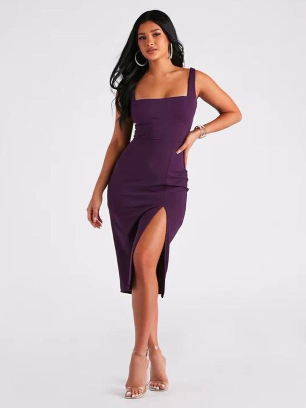NWT Matilda Crepe Slit Midi Dress in Plum